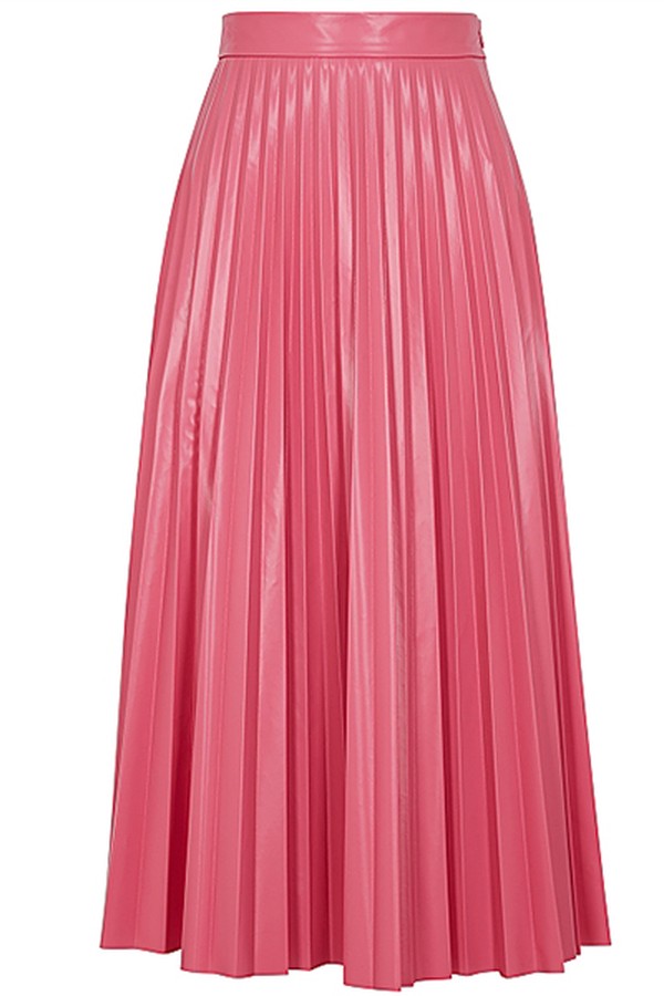 Pink Pleated Vinyl Midi Skirt from MM6 by Maison Margiela