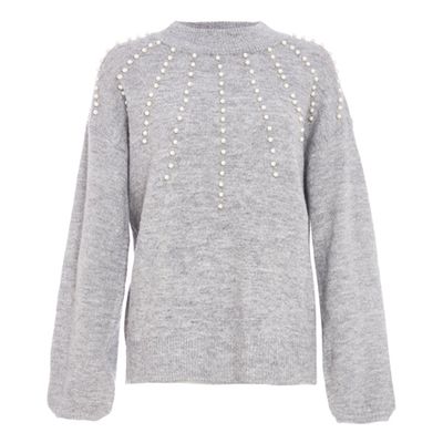 Grey Turtle Neck Pearl Jumper