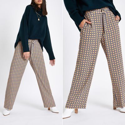Check D-ring Wide Leg Trousers