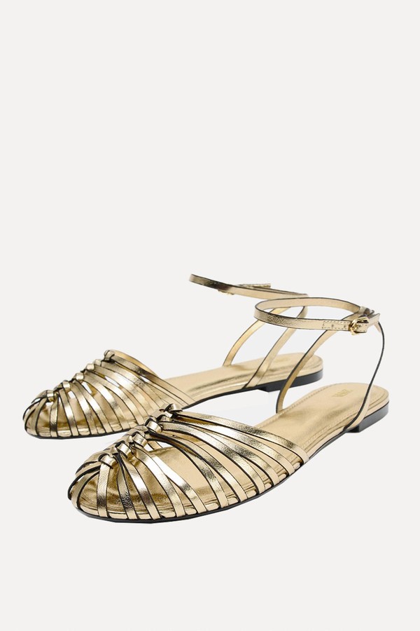 Metallic-Effect Flat Cage Sandals from zara