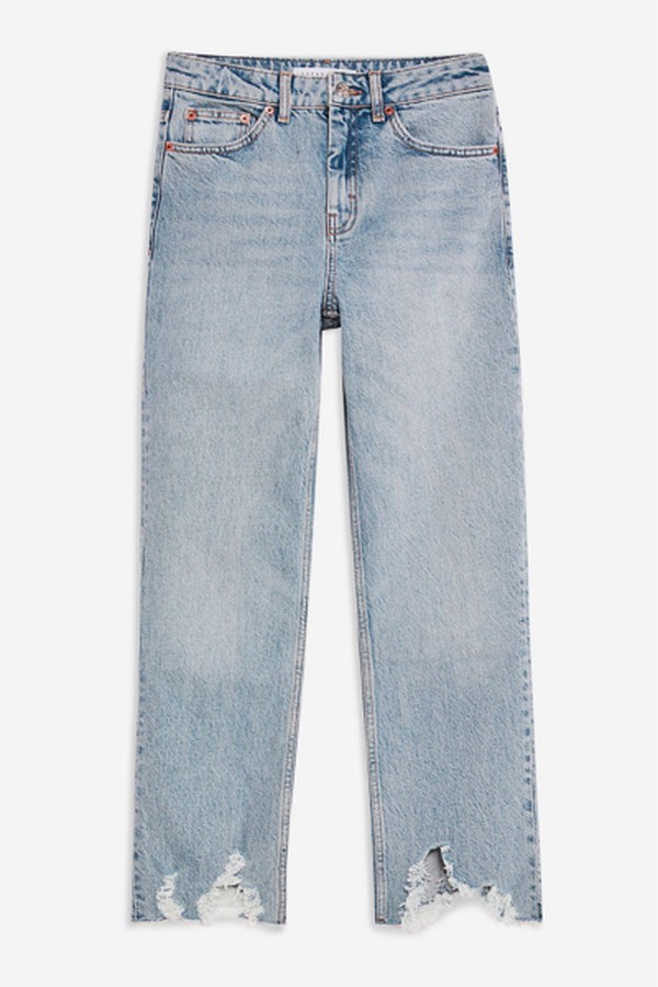 Bleach Jagged Hem Straight Jeans