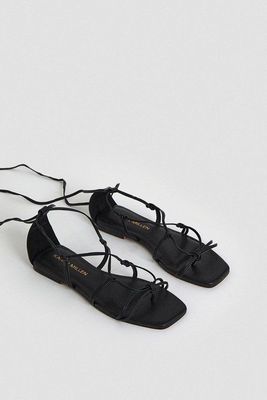 Leather Ghillie Tie Flat Sandals