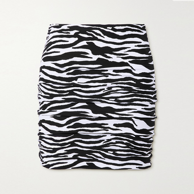 Ruched Zebra-Print Stretch-Jersey Mini Skirt from The Attico 