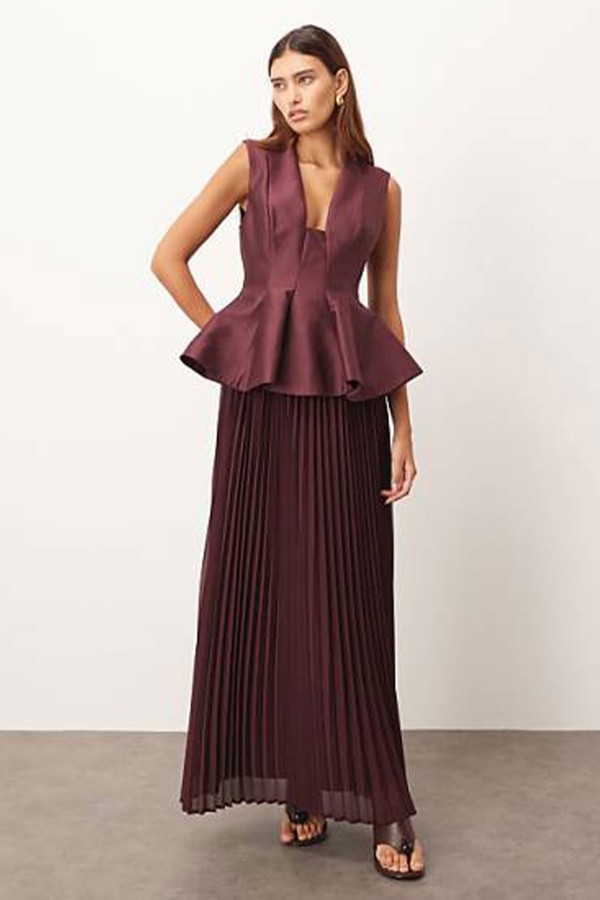 Structured Waisted Maxi Dress With Contrast Pleated Skirt  from ARRANGE 
