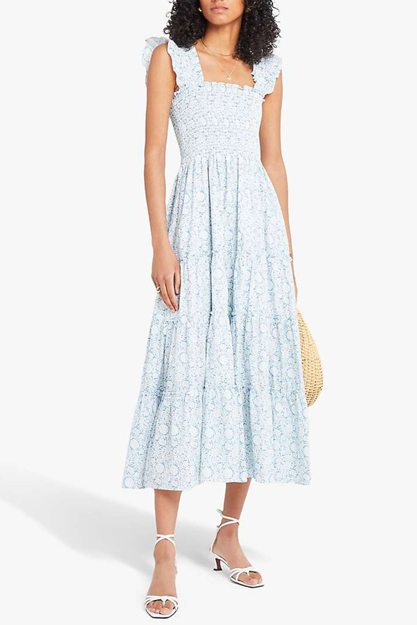 Smocked Bodice Floral Print Midi Dress from Calypso
