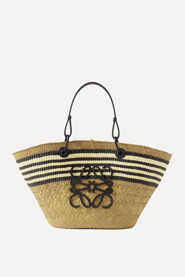 Anagram Basket Medium Leather-Trimmed Striped Raffia Tote from Loewe x Paulas Ibiza