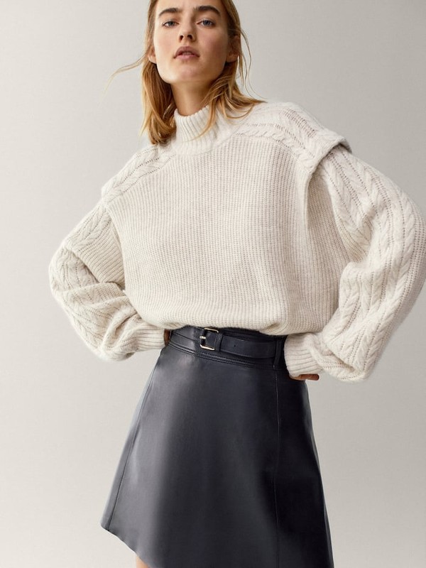Black Leather Short Skirt With Belt