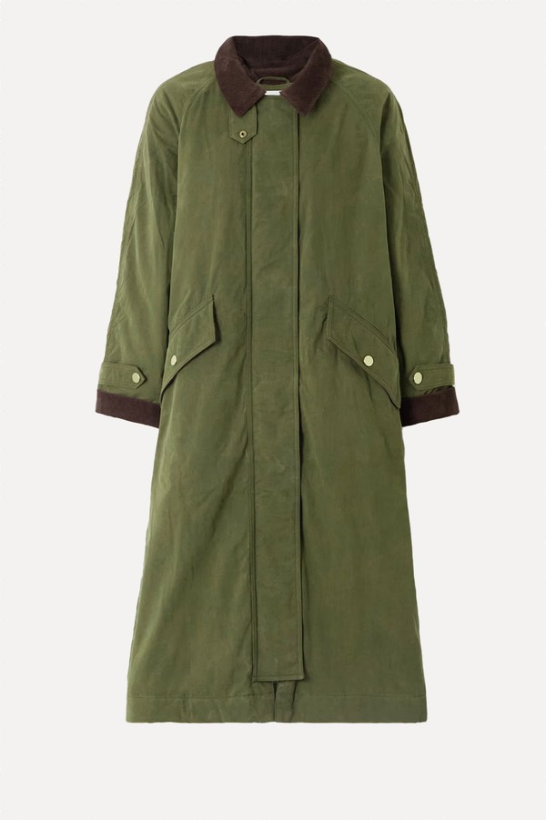 Dietz Corduroy-Trimmed Waxed Cotton-Blend Coat from VERONICA BEARD