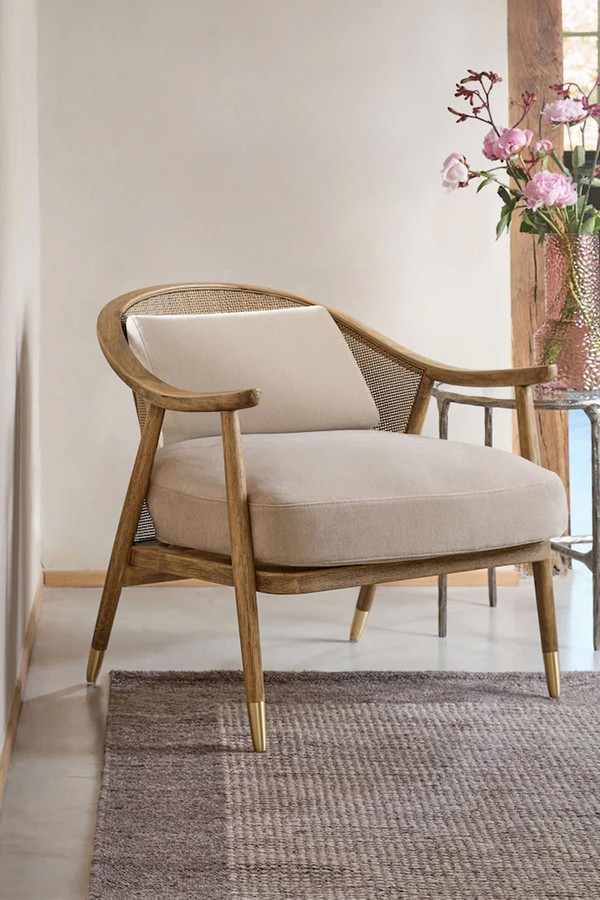 Bronx Frame Relaxed Chenille Natural Reuben Curved Wooden Chair from NEXT HOME
