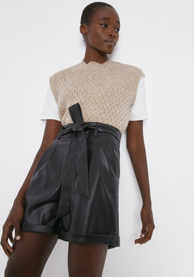 Faux Leather Tie Waist Short from Warehouse