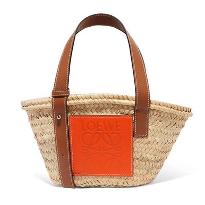 Paula’s Ibiza Small Leather-Trimmed Raffia Tote from Loewe