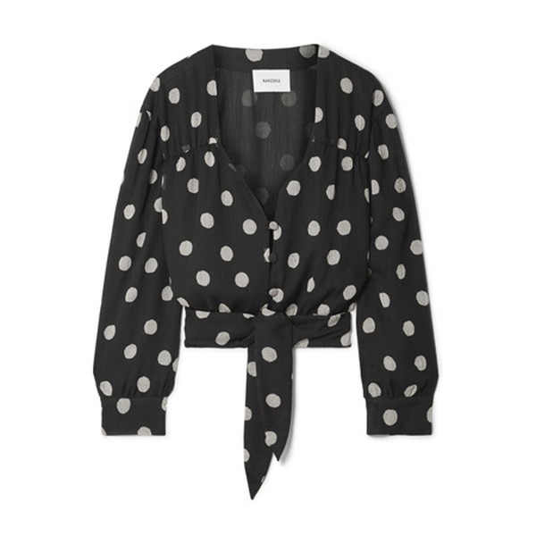 Amulet Polka-Dot Chiffon Blouse from Nanushka