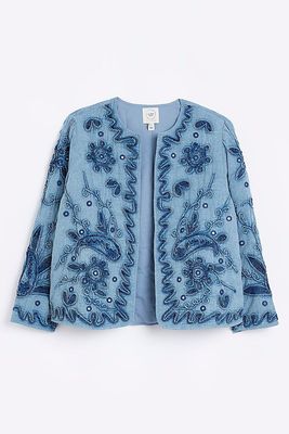Blue Embroidered Coat from River Island