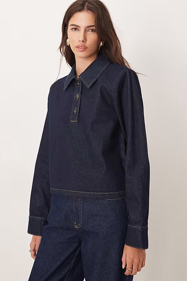 Denim Rugby Top With Shoulder Pads from ASOS DESIGN