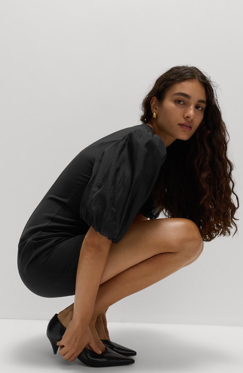 Organza Puff Sleeve Mini Shift Dress