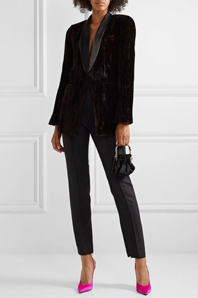 Lola Satin-Trimmed Crushed-Velvet Blazer from Alice + Olivia