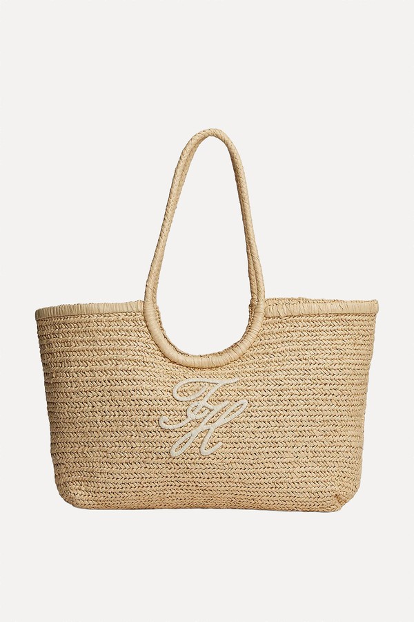Raffia Textured Logo Tote Bag