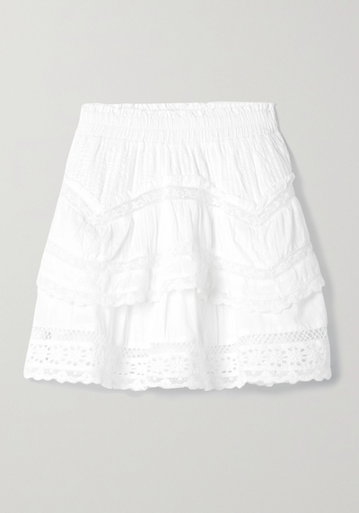 Tiered Crochet-Trimmed Cotton-Voile Mini Skirt from LovesShackFancy