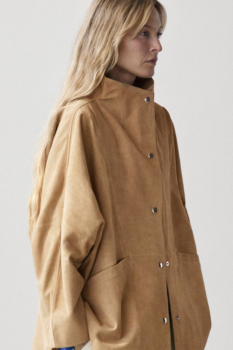 Suede Leather Cape With Button Details from Massimo Dutti