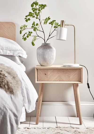 Chevron Oak Bedside Table