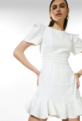 Cotton & Lace Trim Short Sleeved Dress