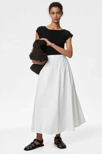 Pure Cotton Pleated Midi Skirt