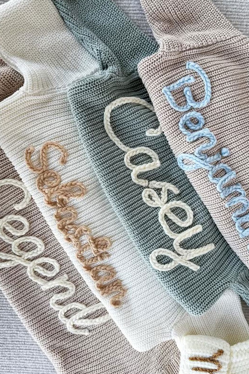 Custom Hand Embroidered Name Sweater from PotteryLadies