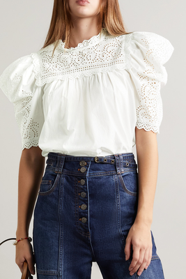 Yvonne Broderie Anglaise Cotton Poplin Blouse from Ulla Johnson