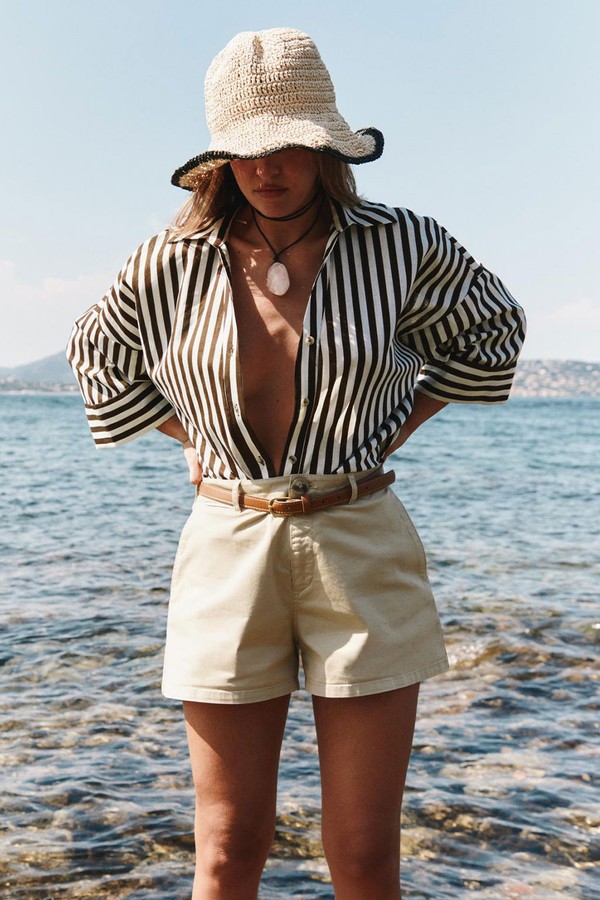 Wide-Sleeve Linen Blend Shirt