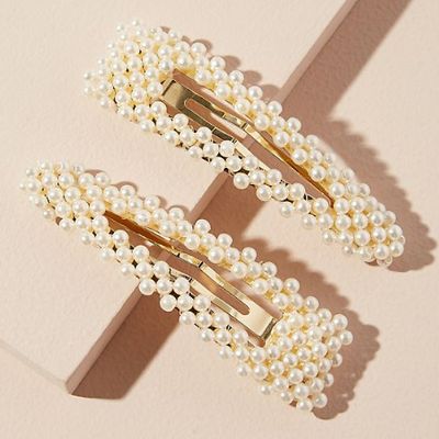 Set of Two Faux Pearl-Embellished Hair Clips from Anthropologie