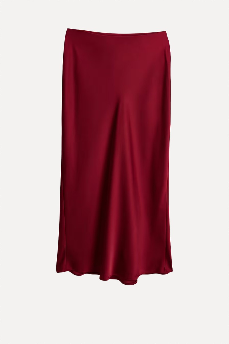  Satin Midi Slip Skirt