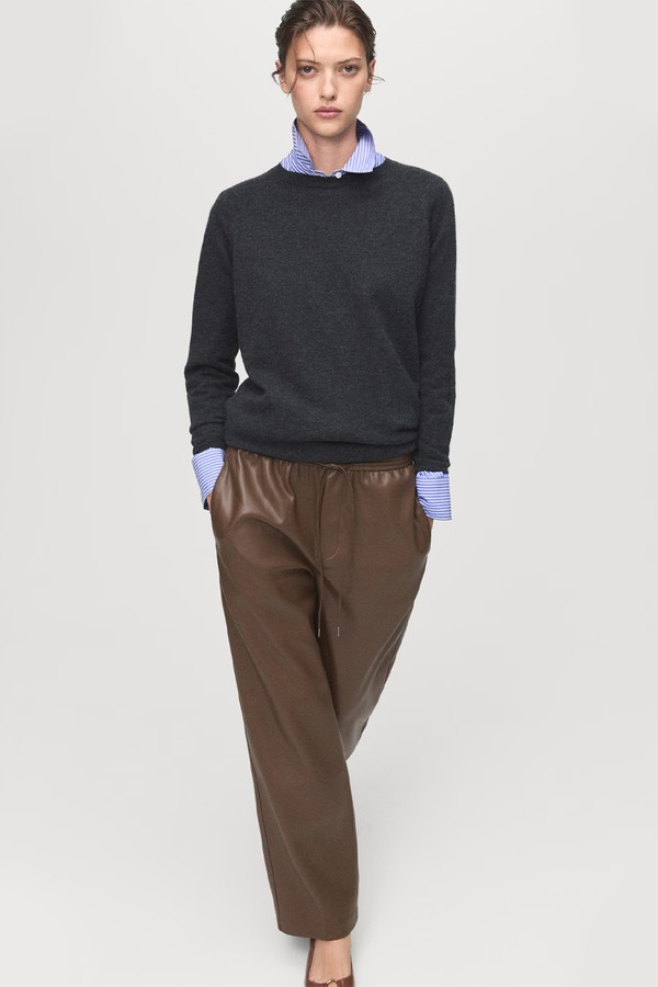 Leather-Effect Elastic Waist Trousers from Mango 