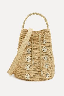1969 Embellished Raffia Bucket Bag from Paco Rabanne