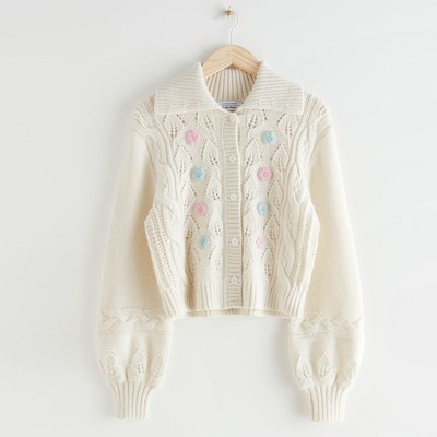 Floral Embroidery Cable Knit Alpaca Cardigan from & Other Stories