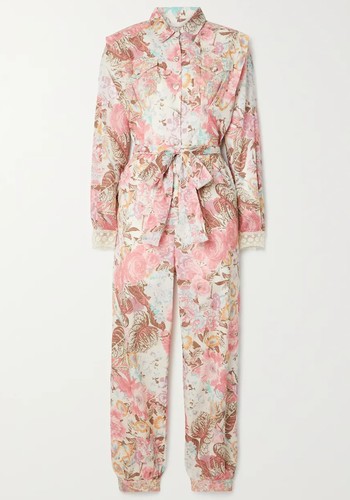 Morellia Belted Crochet-Trimmed Floral-Print Jumpsuit from LoveShackFancy