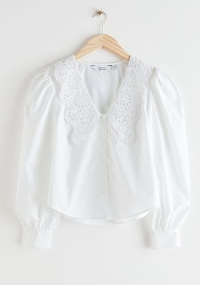 Embroidered Collar Puff Sleeve Cotton Blouse from & Other Stories