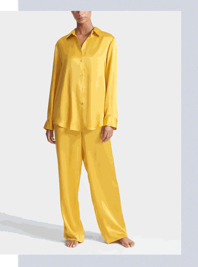 London Butterscotch Silk Pyjamas Bottoms, £185 & Shirt, £225 | Asceno