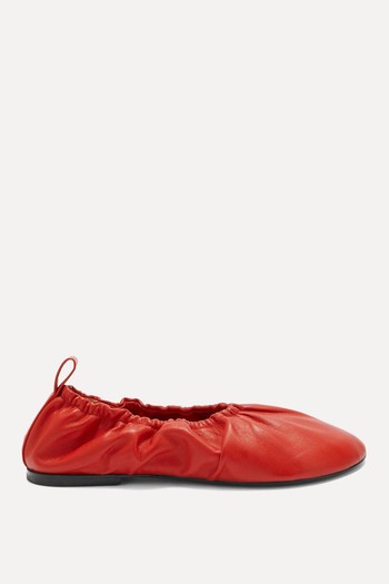 Gathered-Detail Leather Ballerina Shoes from Jil Sander