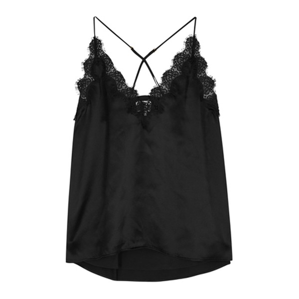 Black Lace-Trimmed Silk Top from CAMI NYC
