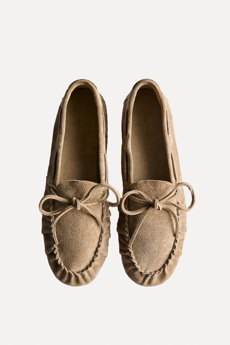 Soft Leather Loafers With Gathered Detail