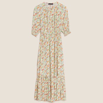 Floral Round Neck Midaxi Waisted Dress