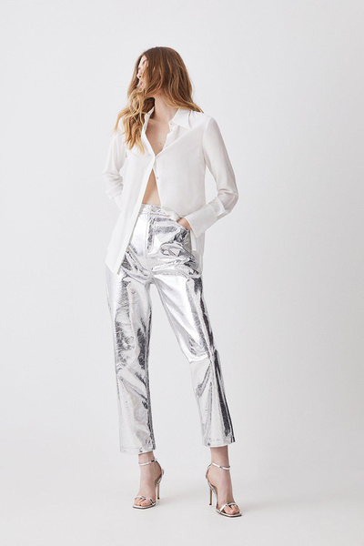 Metallic Faux Leather Tailored Straight Leg Trouser, £79.20  (were £99) | Karen Millen 