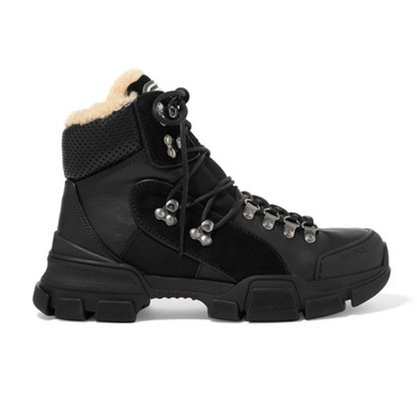 Flashtrek Shearling-Trimmed Leather, Canvas & Suede Boots from Gucci