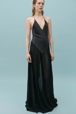 Semi-Transparent Combined Body Silk Dress