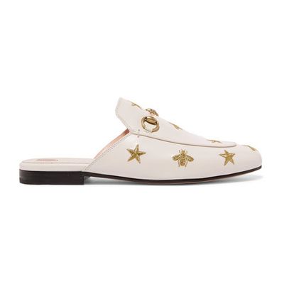 Princetown Embroidered Leather Backless Loafers