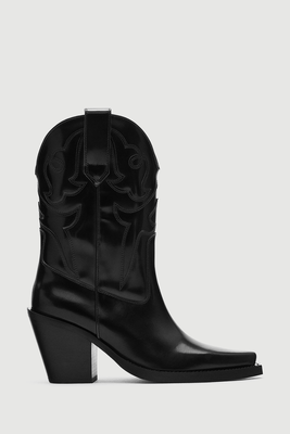 Embroidered Leather Cowboy Ankle Boots from Massimo Dutti