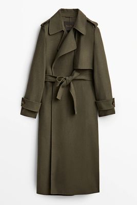 Green Wool Blend Trench-Style Jacket from Massimo Dutti