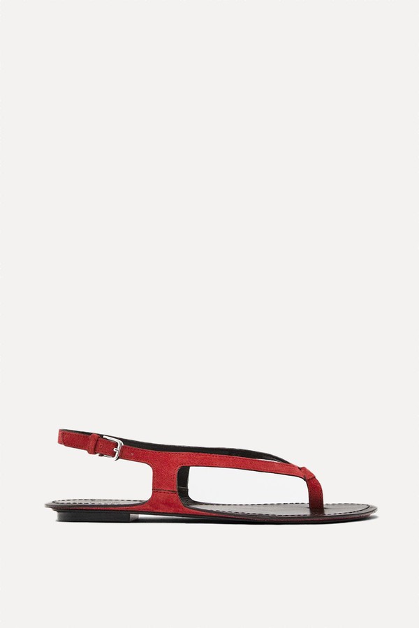 Split Suede Flat Sandals from Massimo Dutti