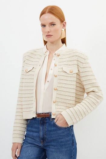 Textured Military Trim Knit Jacket