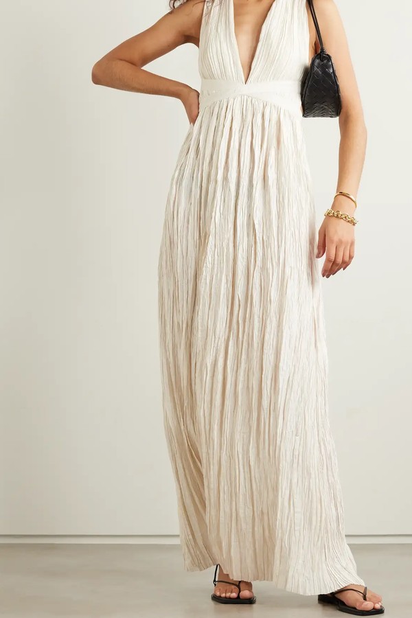 Mona Cutout Plissé-Satin Gown from Ulla Johnson